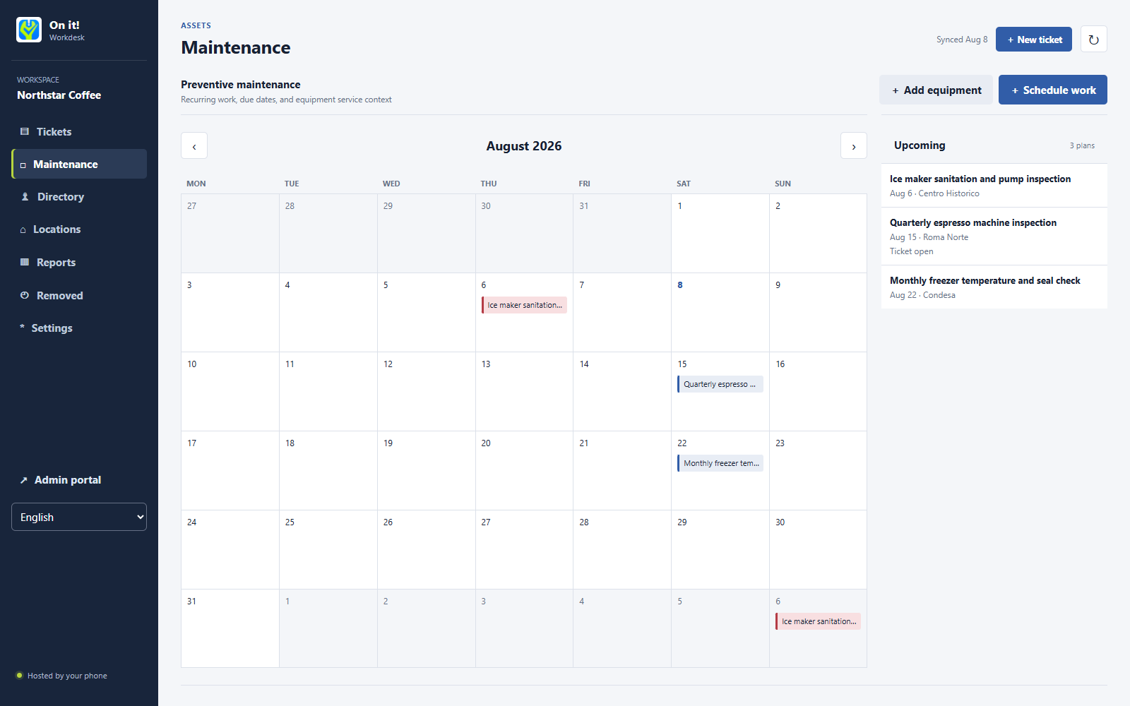 Desktop preventive maintenance calendar